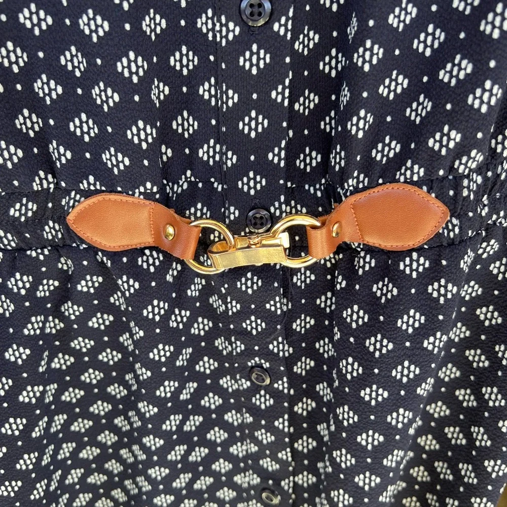 Indigo Rose Sleeveless Navy Floral Midi Dress w/ elastic waist decorative belt - Picture 3 of 10